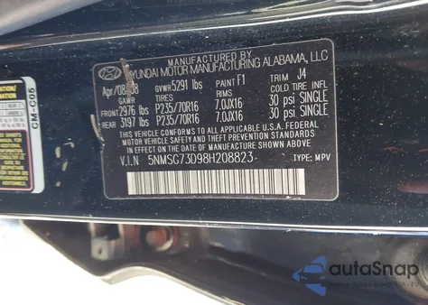 2008 Hyundai Santa Fe Gls из США, поврежденный, VIN 5NMSG73D98H208823